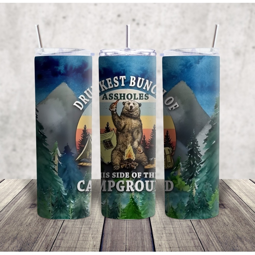 Hand Crafted Bear Campground Tumbler - Blue and Green
